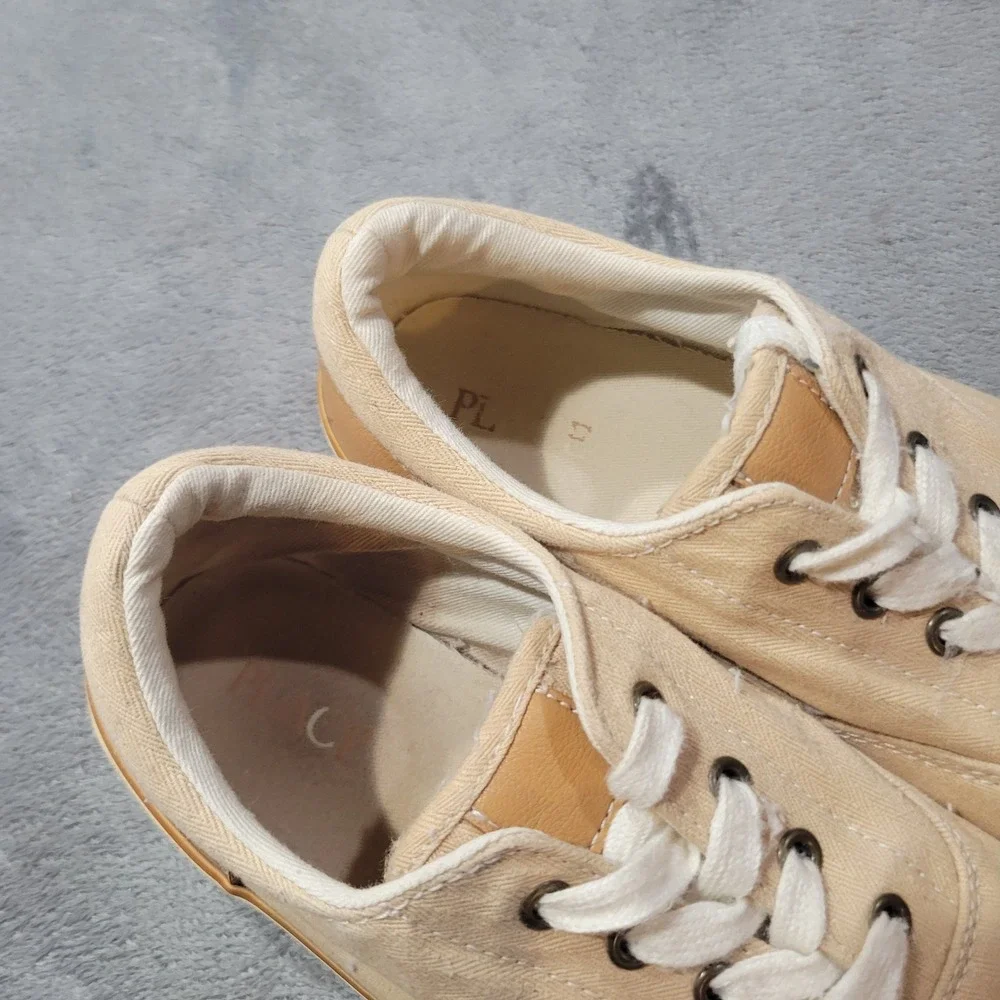 The Children Place Sneakers Boys Size 4 Tan Canvas Low Top Preppy Sailor Uniform